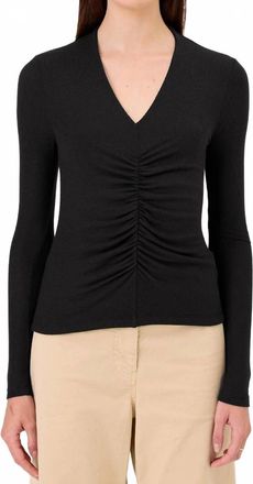Goldie London Fortuna Ruched V Neck Shirt In Black