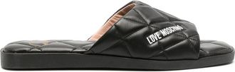 Love Moschino logo-print quilted slides - women - Leather - 37 - Black