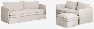 Sklum Sklum - Conjunto De Sal&oacute;n Con Sof&aacute; De 2 Plazas, Sof&aacute; De 3 Plazas Y Puff En Lino Y Algod&oacute;n Grace