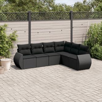 vidaXL Vidaxl - Set De Sof&aacute;s De Jard&iacute;n 6 Piezas Y Cojines Rat&aacute;n Sint&eacute;tico Negro