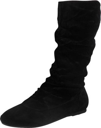 Loud Look Womens Mid Calf Boots Pull-On Flat Heel Slouch Ruched Winter Shoes Lightweight Non-Slip Sole Comfortable Casual Indoor Outdoor Wear Sizes Black-N 7
