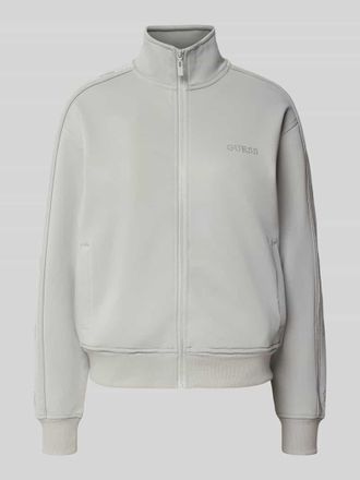 Guess Sweatjacke mit Stehkragen Modell OCTAVIA in Mittelgrau, Gr&ouml;&szlig;e M