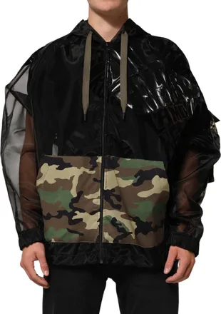 Dolce & Gabbana Black Camouflage Hooded Men Full Zip Mens Sweater (Pre-Owned)