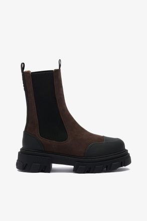 Ganni Brown Cleated Mid Chelsea Boots in - Size 10 Recycled Leather
