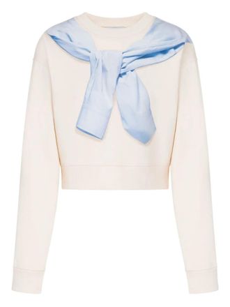 Moschino Cropped Light Beige Sweatshirt with Unique Tied Design