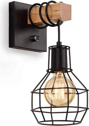 OEM Aplique De Pared Industrial Para Interiores, Estilo Jaula Vintage, Regulable Mediante Interruptor, Casquillo E27 Negro (bombilla No Incluida)