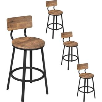 Woltu Set di 2 Sgabelli da Bar con Schienale in Stile Industriale Vintage con Poggiapiedi Forma Rotonda, Effetto legno chiaro - Woltu