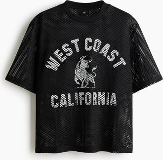 H&M Bedrucktes Oversized T-Shirt aus Mesh - Schwarz