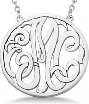 Allurez Custom Initial Circle Monogram Pendant Necklace in Sterling Silver