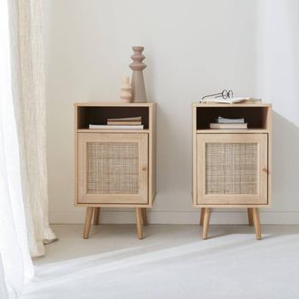 Sweeek Pair Of Scandi-style Bedside Tables With Cupboard in Light Brown