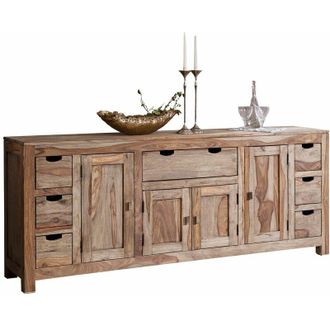 Massivmoebel24 credenza in legno di Sheesham / palissandro 210x42x85 grigio scuro oliato NATURE GREY 080