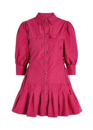 Damson Madder Maisie Striped Cotton Mini Shirt Dress - Red - 16 (UK16 / XL)