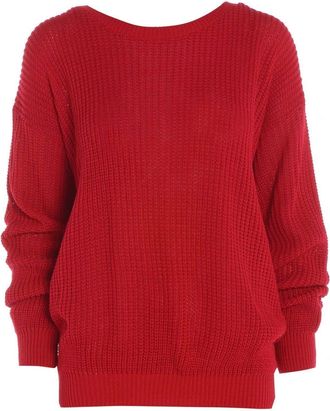 Janisramone Oversized New Ladies Womens Chunky Baggy Jumper Knitted Sweater Thick Top S-3XL 8-26 Red