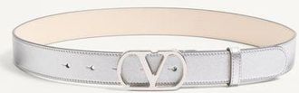 Valentino Garavani Cintura Vlogo Signature In Vitello Laminato 30 Mm Donna SILVER 065