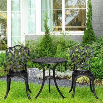 OUTSUNNY 3 Piece Patio Bistro Set Outdoor Table Set with Umbrella Hole Black