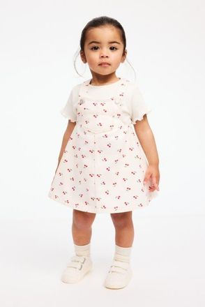 H&M 2-piece overall dress and top set in Light Beige/cherries at Nordstrom, Size 18M