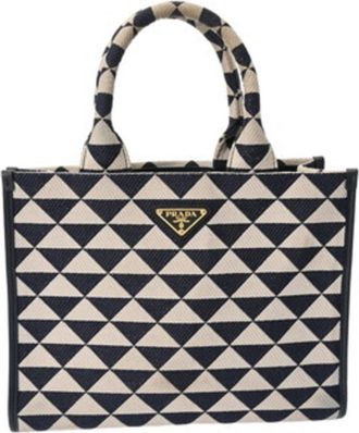 Prada Navy White Canvas Tote Bag (Pre-Owned)