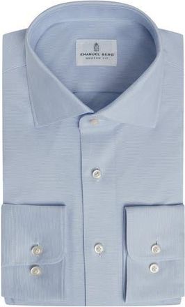 Emanuel Berg Modern Fit Microdot Stretch Cotton Knit Dress Shirt in Light Pastel Blue at Nordstrom Rack, Size Xx-Large