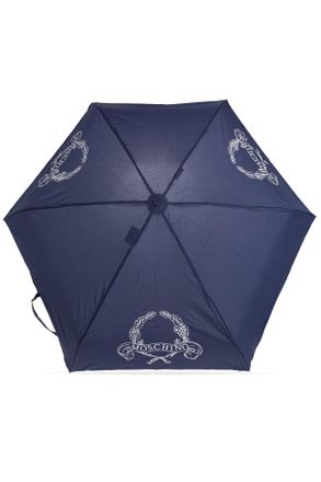 Moschino Small Folding Umbrella With Logo, Unisex, Navy Blue