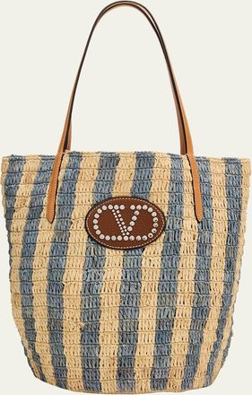 Valentino Garavani Striped Raffia Bucket Bag