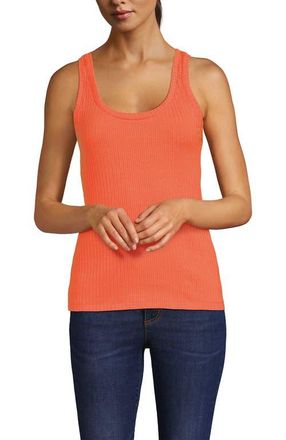 Lands End Pointelle Rib UNeck Tank in Papaya Orange at Nordstrom, Size X-Large