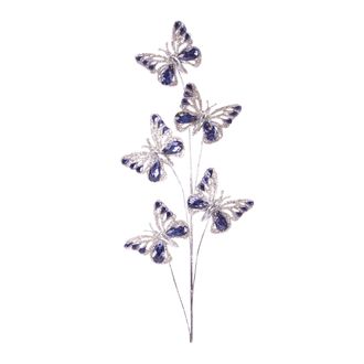 Melrose International Jeweled Butterfly Spray (Set of 2) - Silver, Blue