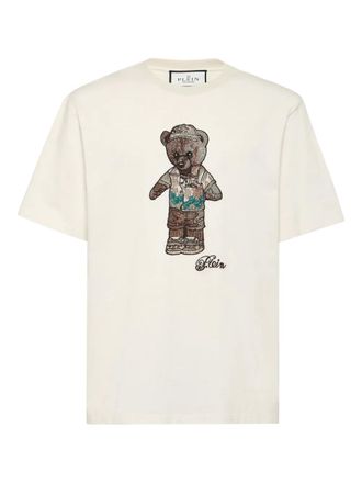 Philipp Plein teddy bear-embellished T-shirt - men - Cotton/Glass Fiber - S - White