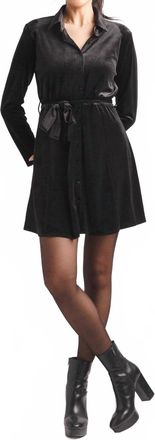 Papillon Velvet Solid Shirt Dress In Black