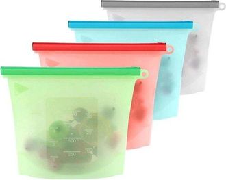 OEM Bolsas Silicona Almacenar Alimentos, 4 1500 Ml, Fr&iacute;o Calor, Silicona Conservar Frescura, (transparente, Roja, Verde, Vaso Medidor, Azul