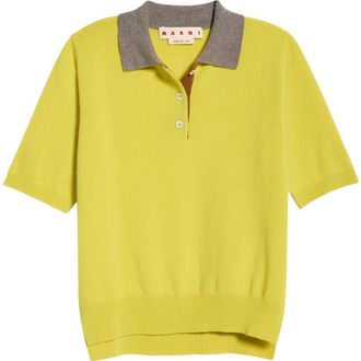 Marni Short Sleeve Cashmere Polo Sweater in Mxv42 Citronelle at Nordstrom, Size 38
