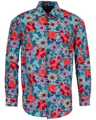 Lords of Harlech Nicoli Button-Up Shirt in Catalan Floral Teal at Nordstrom, Size X-Large