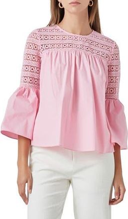 endless rose Bell Sleeve Lace Poplin Blouse in Pink at Nordstrom Rack, Size X-Small