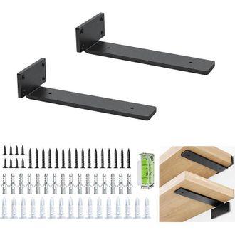 OEM Soportes Para Estantes En Forma De L De Acero Macizo Negro - Juego De 2 - 5 Mm De Grosor - Capacidad De 82 Kg - Para Estantes De Madera Profundos
