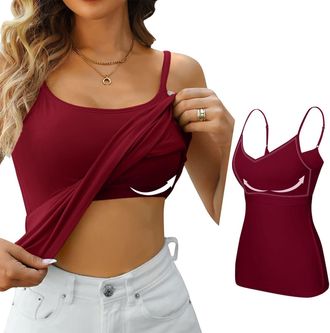 Generic HUIFUAO Camisole Tops for Women Built in Bra White Cotton Tank Top for Women Summer Basic Vest Cami Tank Tops with Built in Bra (Z04 Red, XL)