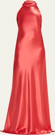 Talbot Runhof Scarf Halter Satin Trumpet Gown