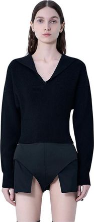 Rick Owens Dracu Cropped V Knit - female - Rick Owens - V-neck Knitwear - Black - S - Knitwear