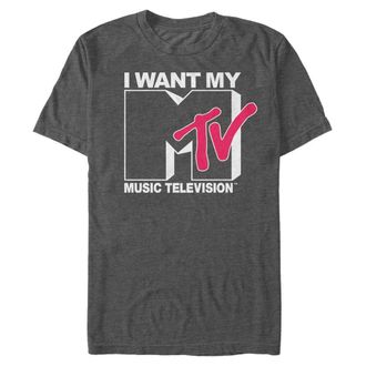 Nickelodeon MTV Mens Standard Want Logo T-Shirt, Charcoal Heather, Medium
