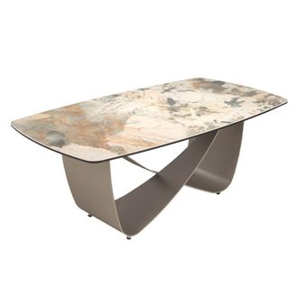 Angel Cerd&aacute; Mesa centro ovalada barril m&aacute;rmol porcel&aacute;nico y acero taup&eacute; metalizado