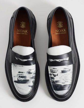 Noak mocassini penny realizzati in Portogallo con grafica in pelle nera-Nero