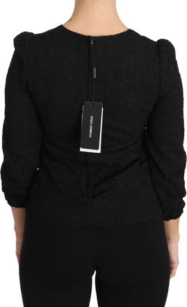 Dolce & Gabbana Womens Black Floral Lace Zipper Top Blouse