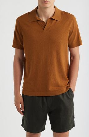 Nn.07 Ryan 6311 Cotton & Linen Johnny Collar Polo in Cinnamon at Nordstrom, Size Xx-Large