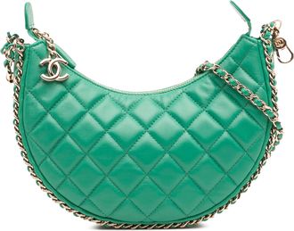 Chanel Pre-owned Womens Quilted Chain Leather Handbag - Dark Green - One Size