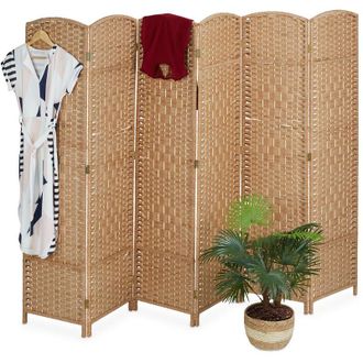 Relaxdays Relaxdays - Biombo, 6 Paneles, Separador Ambientes Plegable, 170x241 Cm, Interior, Madera, Cuerda Papel, Parab&aacute;n, Natural