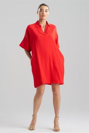 Natori Solid Fluid Twill Short Sleeve Caftan Dress in Poppy at Nordstrom, Size X-Large