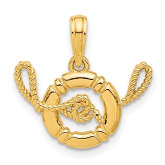 Diamond2Deal 14k Yellow Gold Polished Life Preserver with Rope Pendant