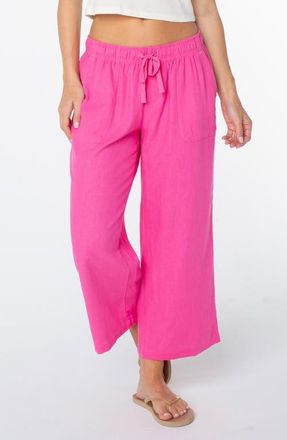 Roxy Lagoon Linen Blend Crop Pants in Shocking Pink at Nordstrom, Size X-Large