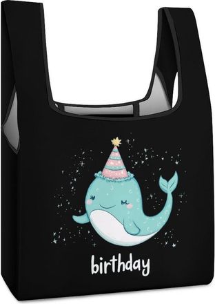 Generic Narwhal Birthday Shopping Bag Reusable Grocery Tote Bag Foldable Handbag for Travel Picnic