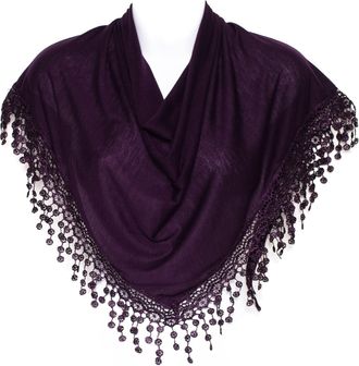 Hat To Socks Triangle Scarf with Bobbin Lace Fringes for Women (Dark Purple)