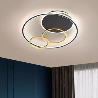 Trade Shop Trade Shop Traesio - Trade Shop - Plafoniera Led 55w Tondo Con Cerchi Nero Oro Lampada De Luce 6500k 70883