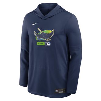 Nike Tampa Bay Rays Authentic Collection Nike Mens Dri-FIT MLB Long-Sleeve Hooded Top in Blue | 03B944BTPA-FUM